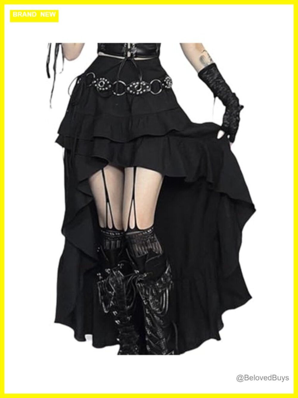 Gothic Long Maxi Skirt High-Waist Asymmetrical Punk Tiered High-Low
